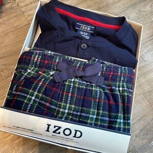 Izod Fleece Pants & Jersey Tee Pajama Set L Navy